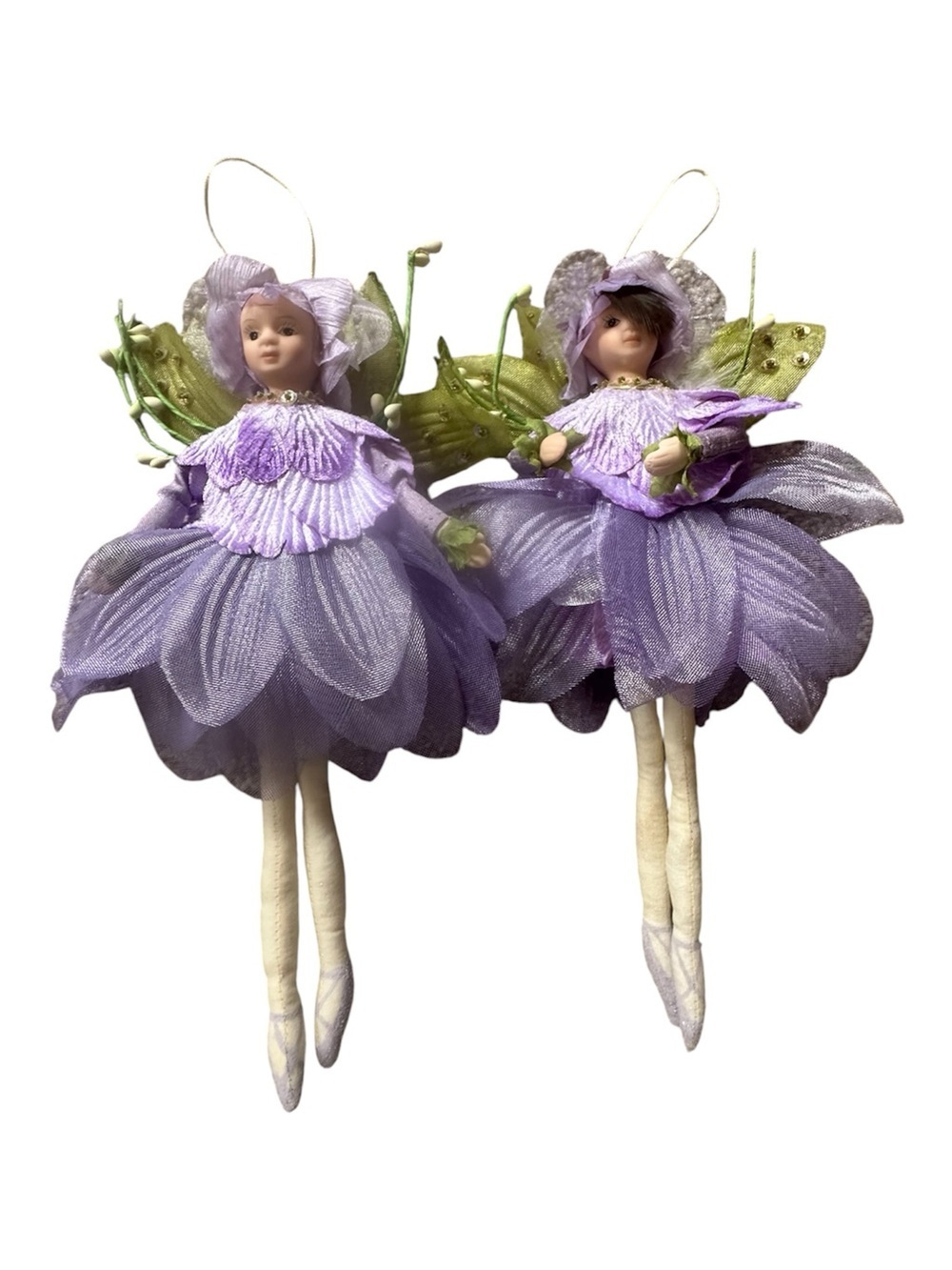 Vintage Purple Flower Fairy Hanging Ornaments - Set of 2